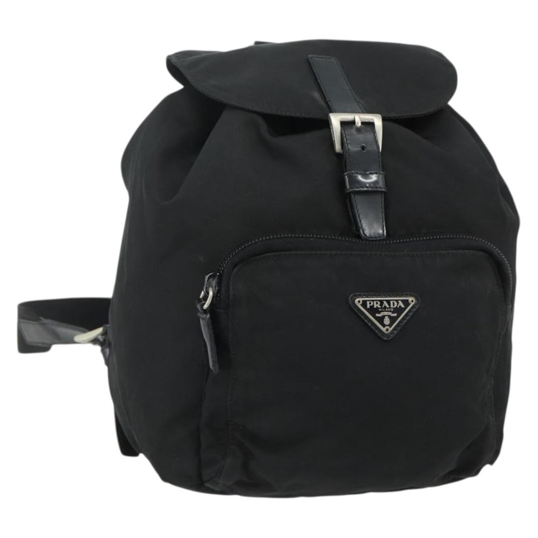 Prada black nylon backpack with guarantee card: Prada black nylon backpack with guarantee card This PRADA backpack is crafted from black nylon with silver-tone accents and is designed for women. Made in Italy, it features a compact silhouette with 