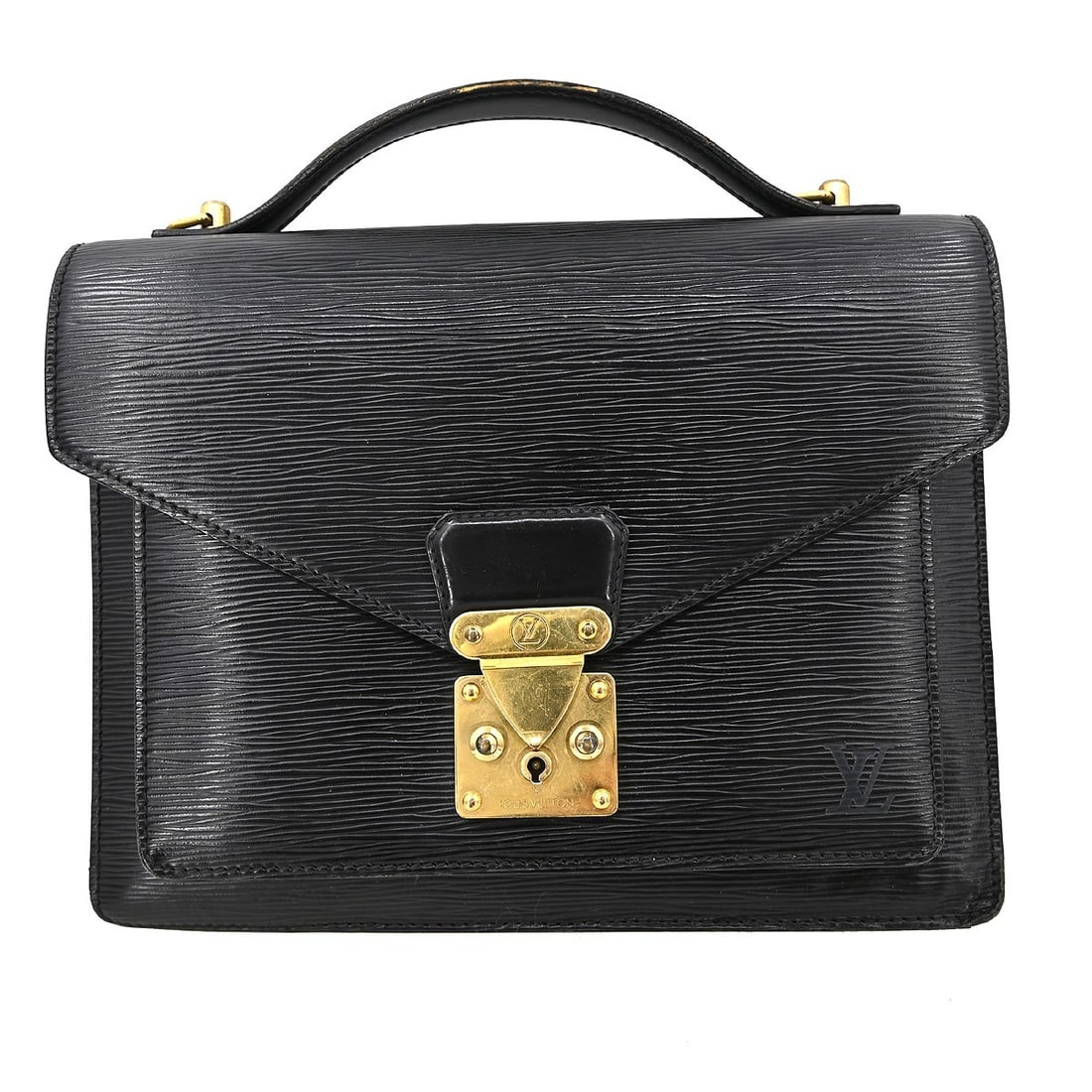 Louis Vuitton Monceau 28 Black Epi Leather Medium Satchel with Adjustable Strap: Louis Vuitton Monceau 28 Black Epi Leather Medium Satchel with Adjustable Strap The Louis Vuitton Monceau 28 is a medium-sized satchel designed in black Epi leather, featuring the iconic LV logo accen