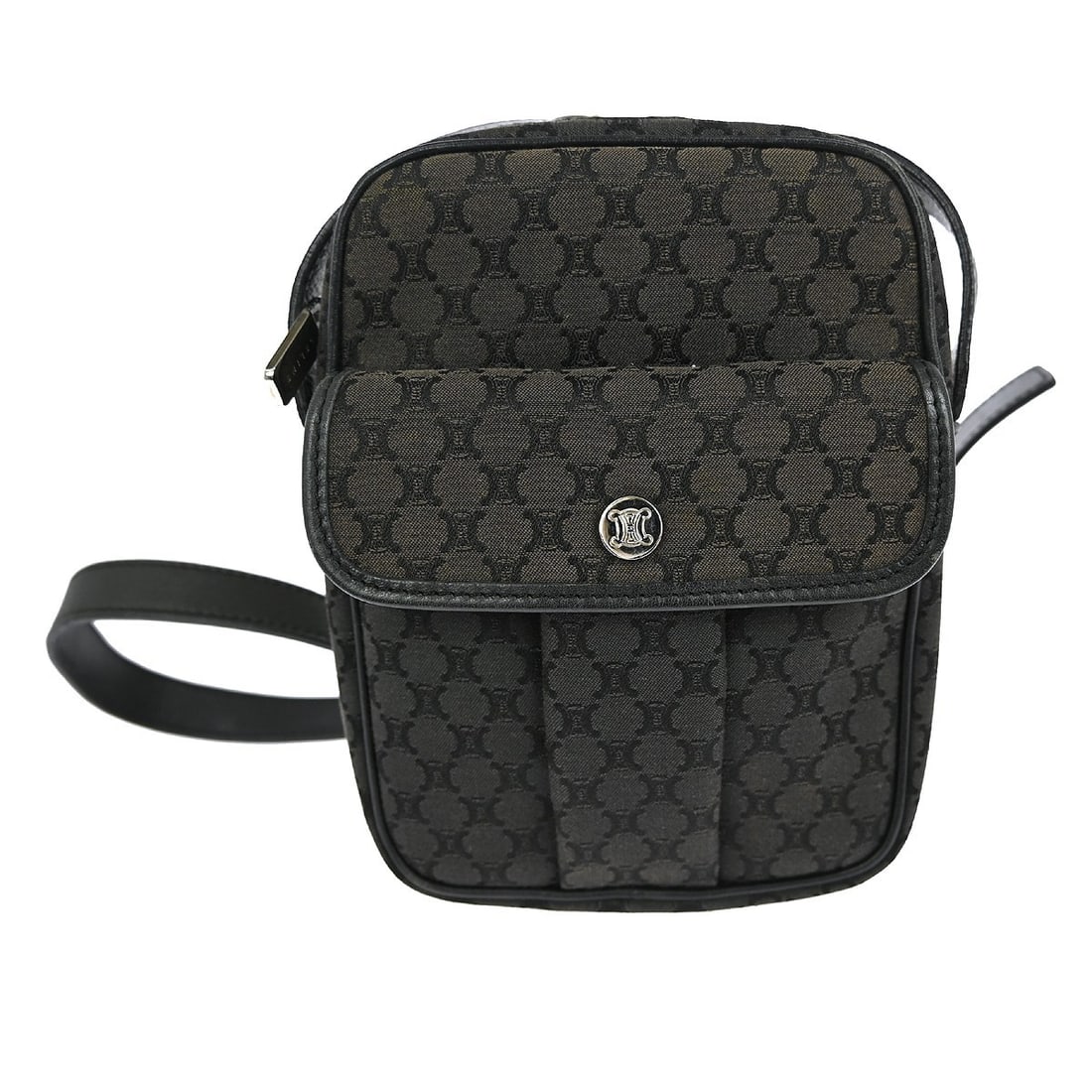 Celine Macadam Black Canvas Leather Shoulder Bag: Celine Macadam Black Canvas Leather Shoulder Bag This Celine Macadam shoulder bag features a compact, small silhouette crafted from black canvas leather with the signature logo accent. Designed with a