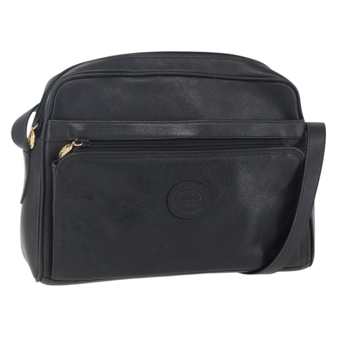 GUCCI Black Leather Shoulder Bag Gold Accents Auth 152934: GUCCI Black Leather Shoulder Bag Gold Accents Auth 152934 This authentic GUCCI shoulder bag is crafted from high-quality black leather with gold accents, showcasing the luxury and elegance synonymous 