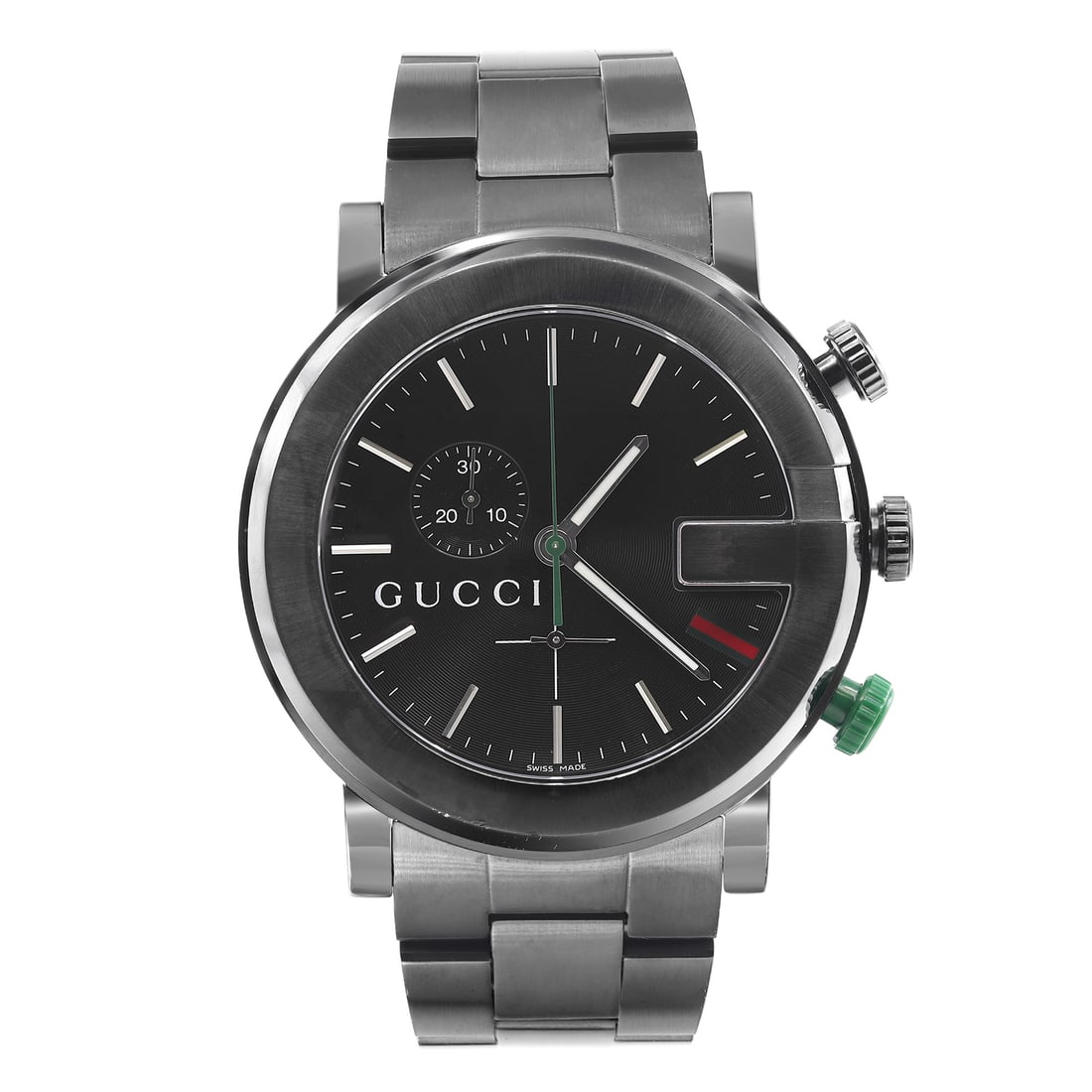 Gucci G-Chrono Black Dial Quartz Watch YA101331 Stainless Steel: Gucci G-Chrono Black Dial Quartz Watch YA101331 Stainless Steel Embrace timeless elegance with the Gucci G-Chrono PVD Stainless Steel Black Dial Men's Quartz Watch. This stylish wristwatch features a 