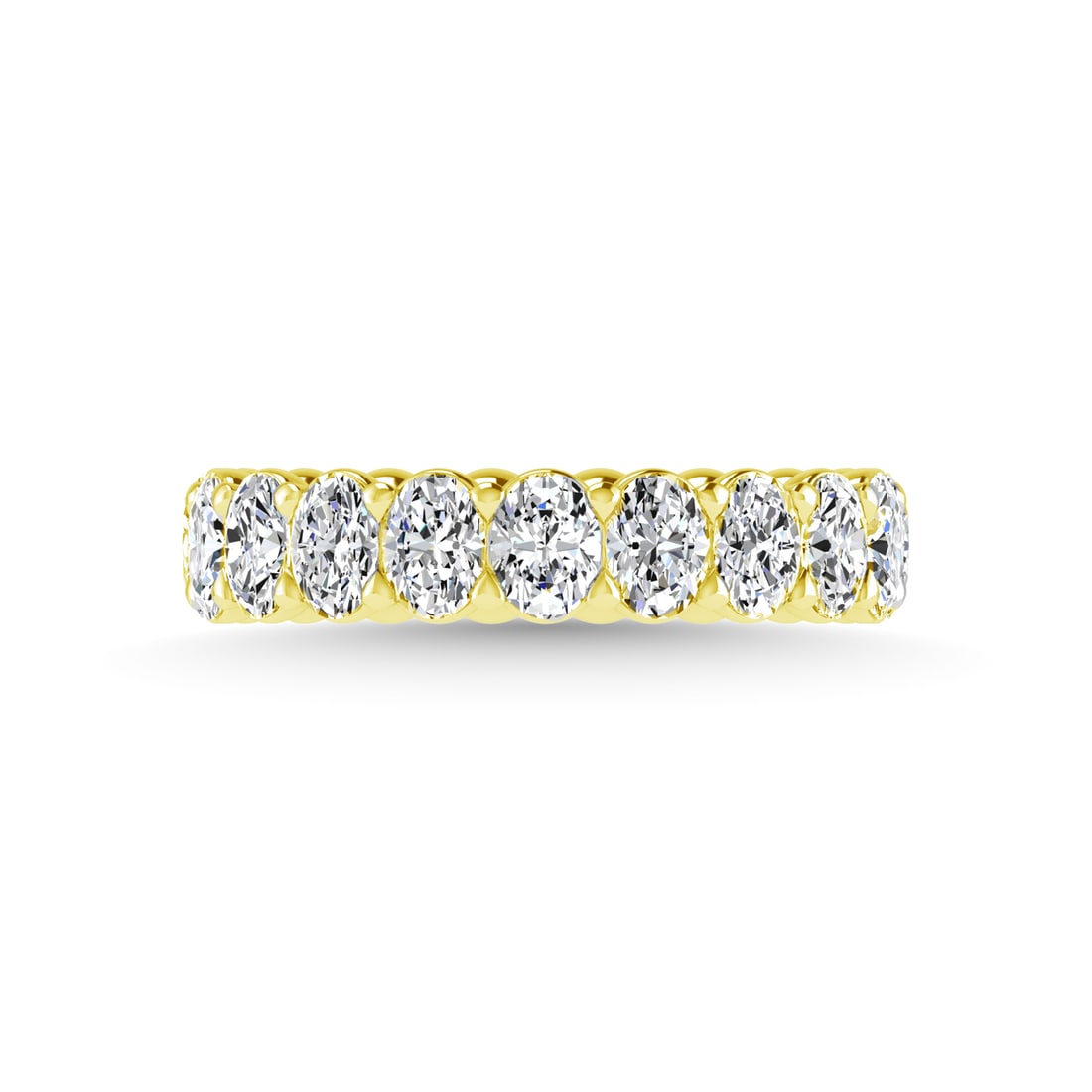 14K Yellow Gold 3 3/4 CT Tw. Oval Shape Lab Grown Diamond Full Eternity Band: 14K Yellow Gold 3 3/4 CT Tw. Oval Shape Lab Grown Diamond Full Eternity Band Celebrate everlasting love with our stunning Lab Grown Diamond Full Eternity Wedding Band. Crafted in precious metal, this 