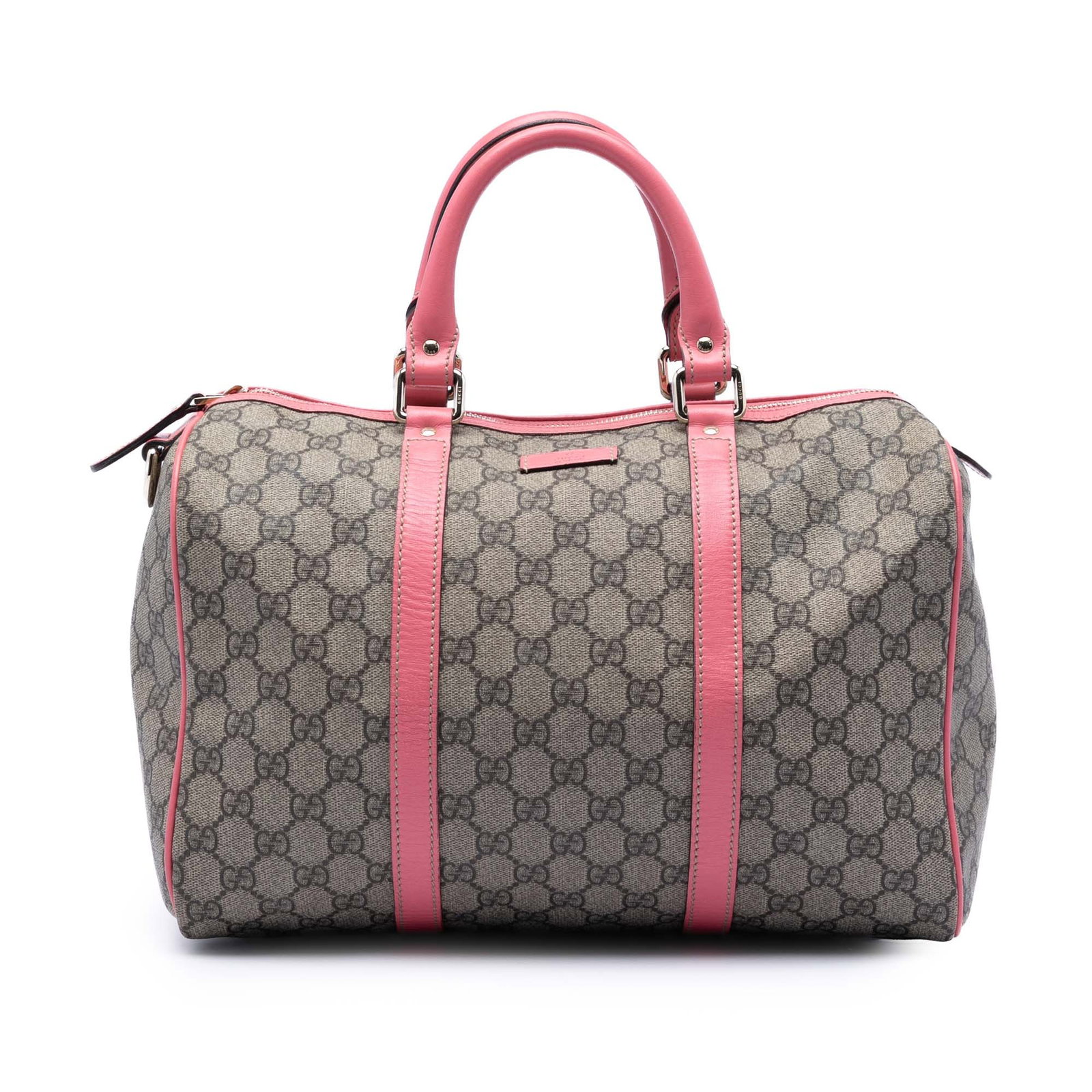 Gucci Joy Boston Bag Medium GG Supreme Canvas with Leather Trim: Gucci Joy Boston Bag Medium GG Supreme Canvas with Leather Trim The Gucci Medium GG Supreme Joy Boston Bag features a coated canvas body with leather trim, rolled leather handles, a top zip closure, a