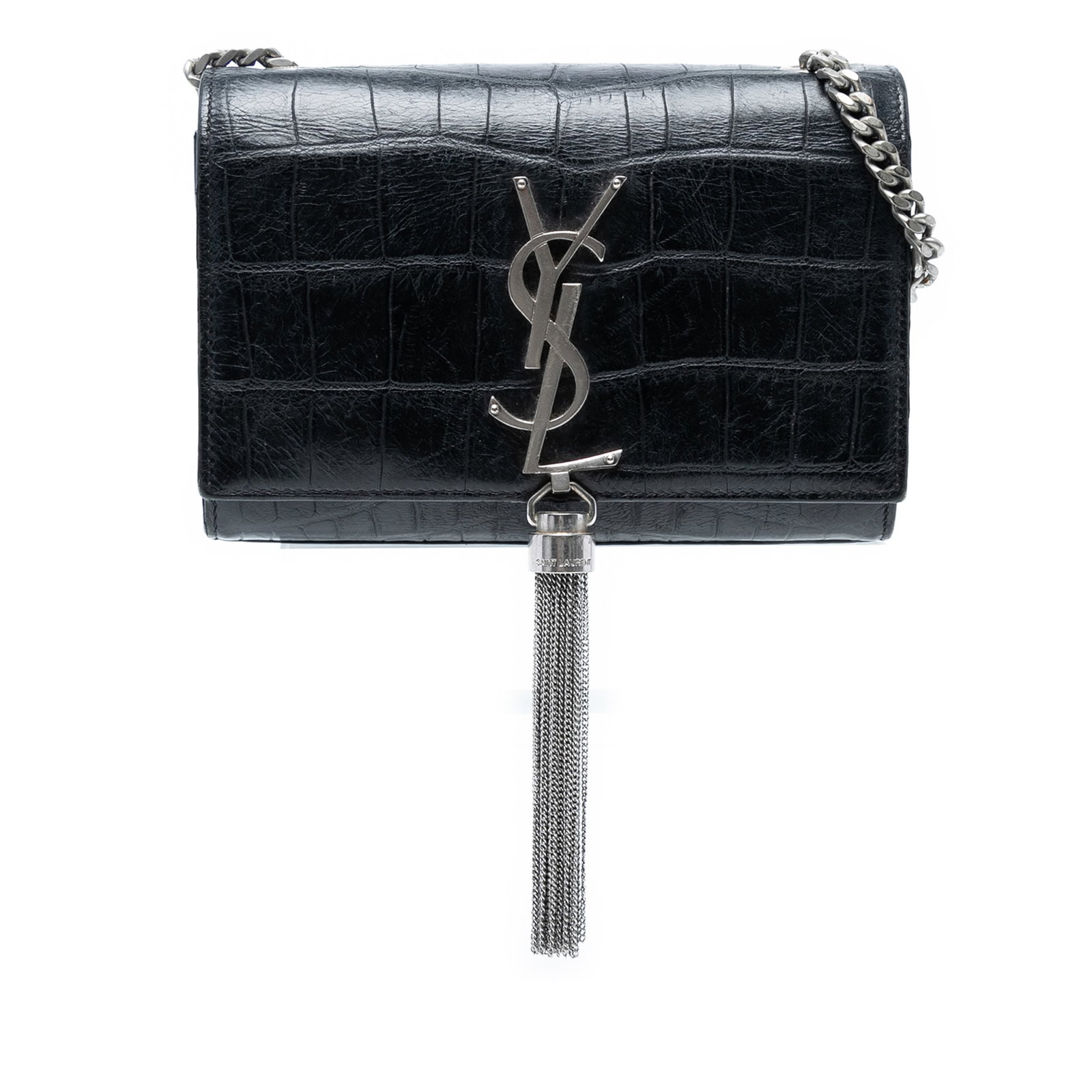 Saint Laurent Small Black Croc Embossed Kate Crossbody Bag with Tassel (1 of 7)