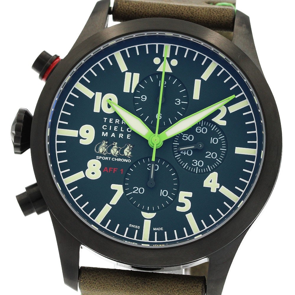 TERRA CIELO MARE Chronosorti Automatic Men's Wristwatch TC7014LX3PA: TERRA CIELO MARE Chronosorti Automatic Men's Wristwatch TC7014LX3PA This pre-owned TERRA CIELO MARE Chronosolti men's wristwatch features a green dial and a stainless steel case paired with a leather 