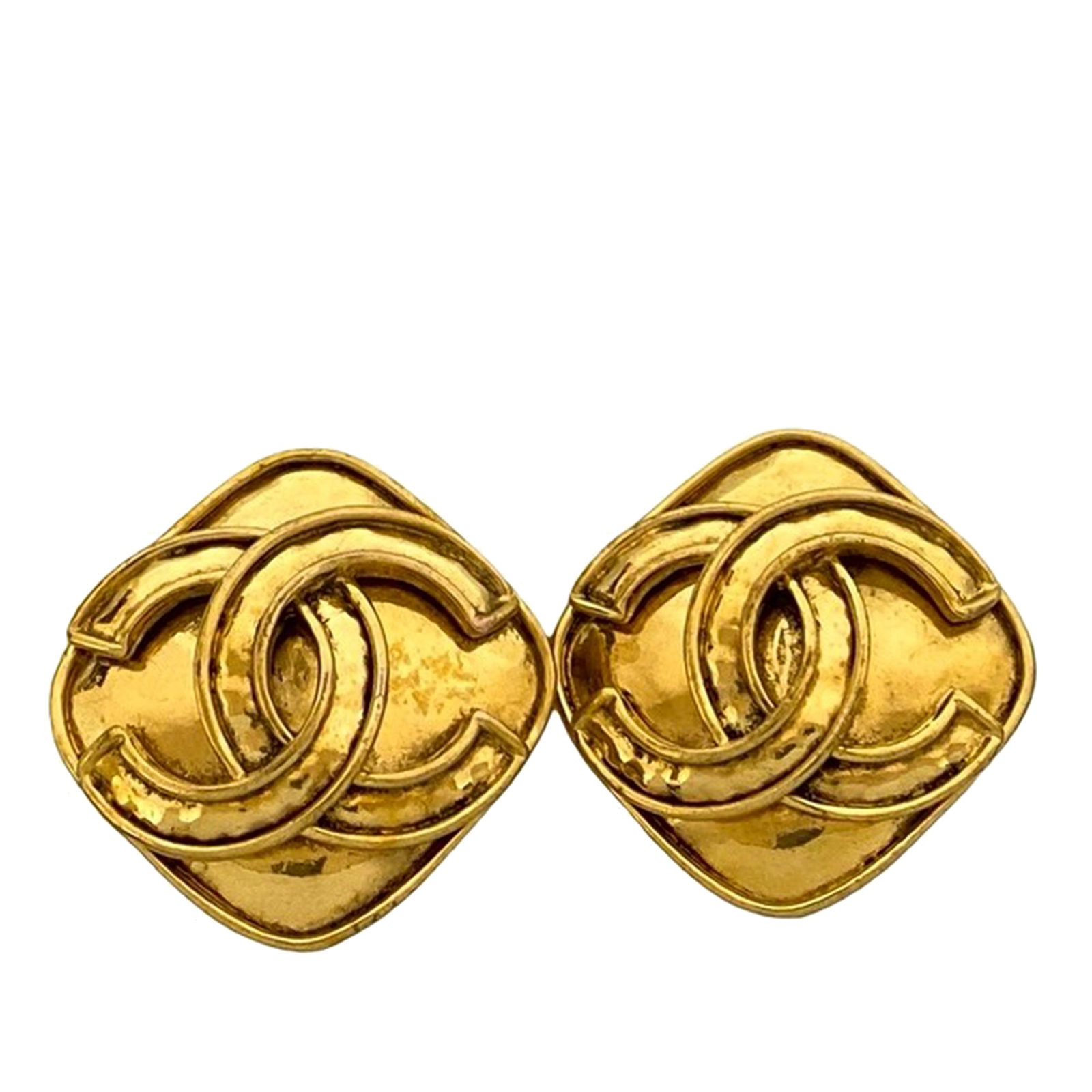 Chanel CC Diamond Accent Gold Plated Metal Clip Earrings: Chanel CC Diamond Accent Gold Plated Metal Clip Earrings These Chanel CC clip-on earrings feature a gold plated metal design with iconic CC detailing. Crafted in France, they offer a stylish costume j