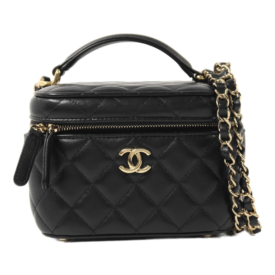 Chanel Vanity Case Black Lambskin Leather Two Way Chain Shoulder Bag AS3171 (1 of 15)
