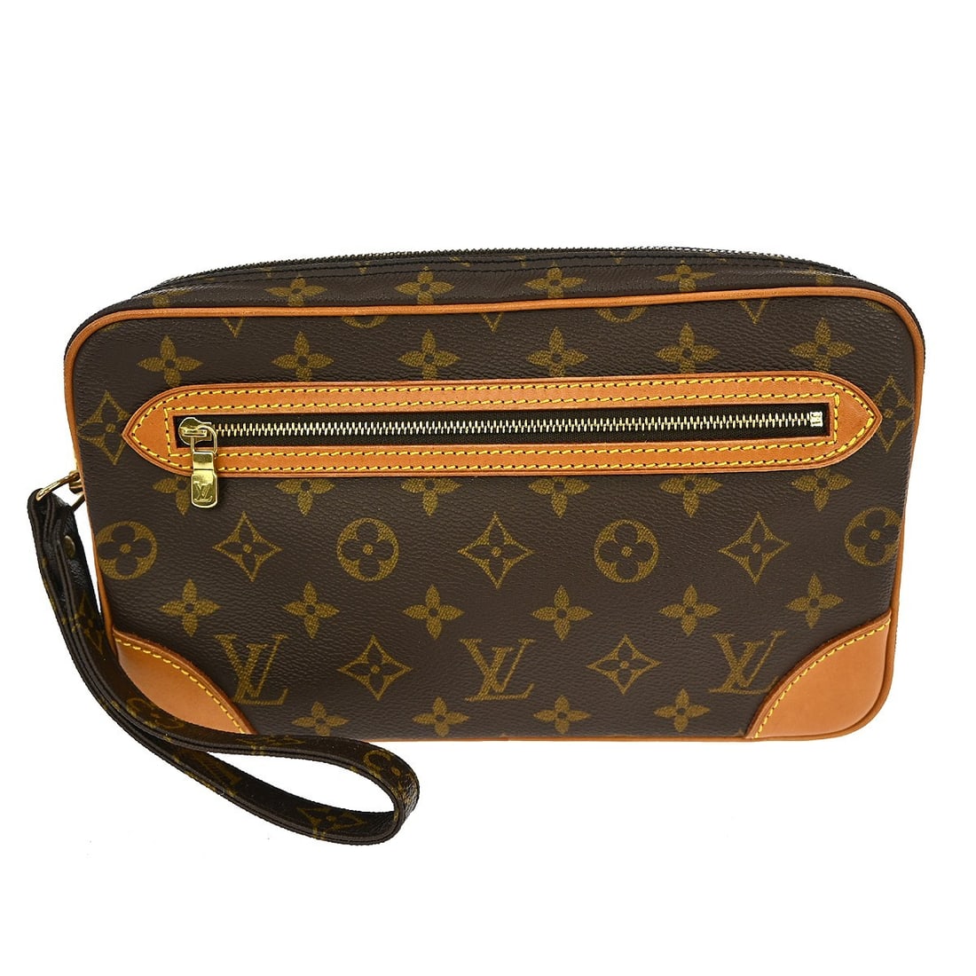 Louis Vuitton Marly Dragonne GM Monogram Leather Clutch Purse M51825: Louis Vuitton Marly Dragonne GM Monogram Leather Clutch Purse M51825 This Louis Vuitton Marly Dragonne GM clutch bag features the iconic monogram pattern on brown leather. Designed for unisex adults, 