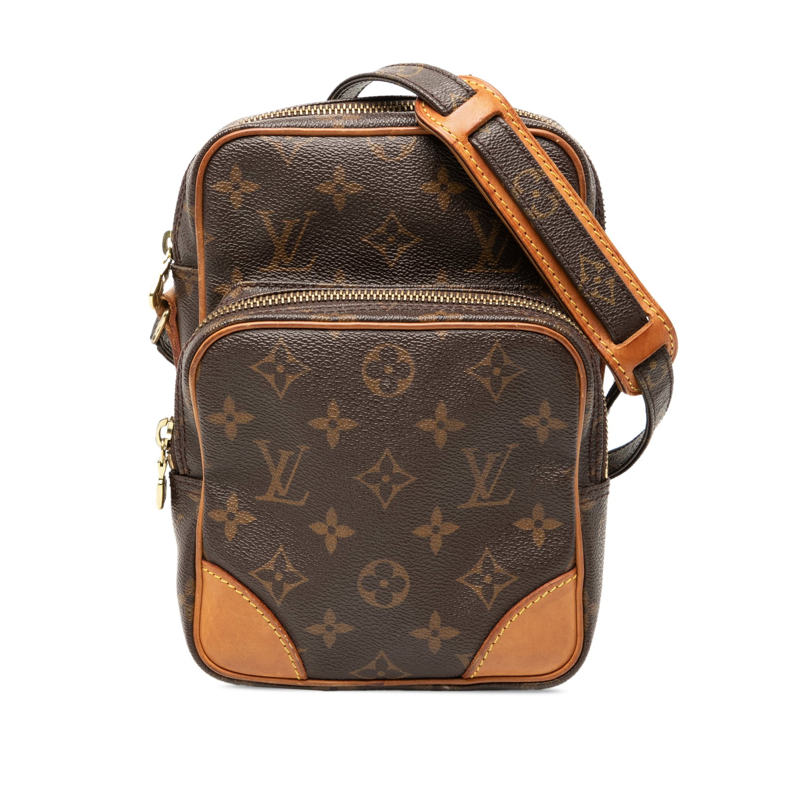 Louis Vuitton Amazone Brown Monogram Shoulder Bag with Leather Trim: Louis Vuitton Amazone Brown Monogram Shoulder Bag with Leather Trim This Louis Vuitton Monogram Amazone bag features a signature monogram canvas body with vachetta leather trim, an adjustable shoulder