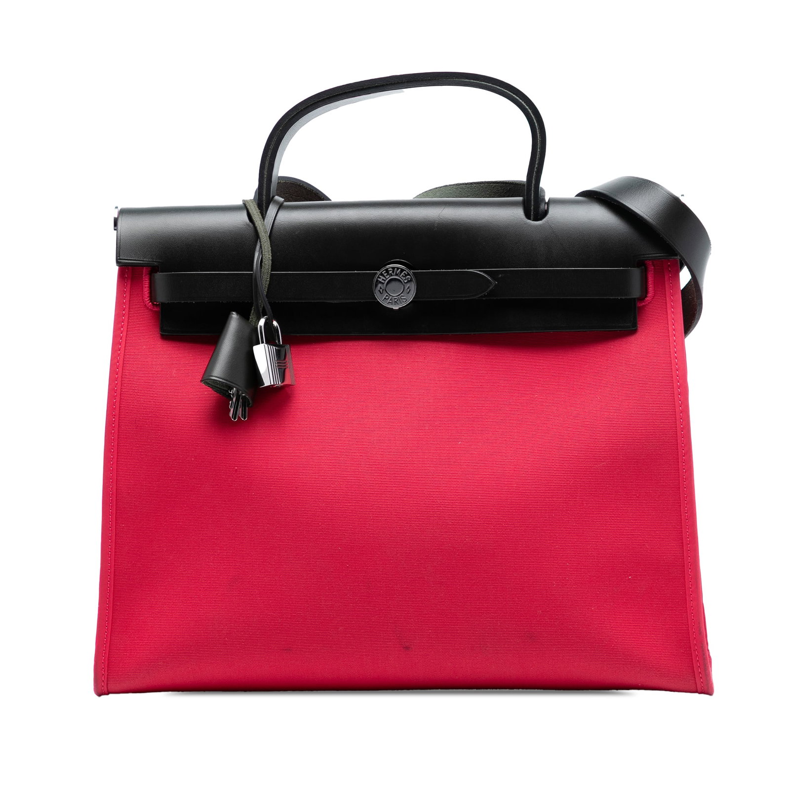 Herbag Zip 31 Canvas Shoulder Bag with Leather Trim by Hermes: Herbag Zip 31 Canvas Shoulder Bag with Leather Trim by Hermes The Hermes Toile Herbag Zip 31 is crafted with a canvas body complemented by leather trim. It features a flat leather top handle, a flat l