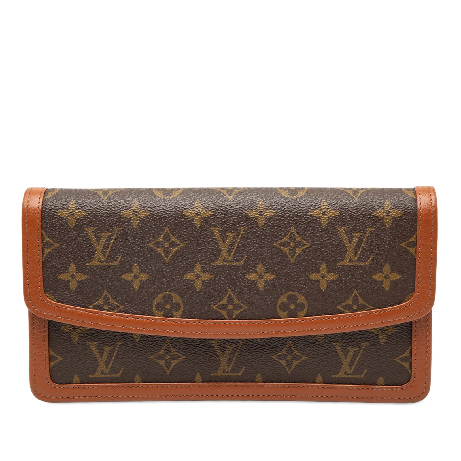 Louis Vuitton Monogram Pochette Dame PM Brown Canvas and Leather Clutch: Louis Vuitton Monogram Pochette Dame PM Brown Canvas and Leather Clutch The Louis Vuitton Monogram Pochette Dame PM features a classic monogram canvas body with leather trim. It has a front flap secur