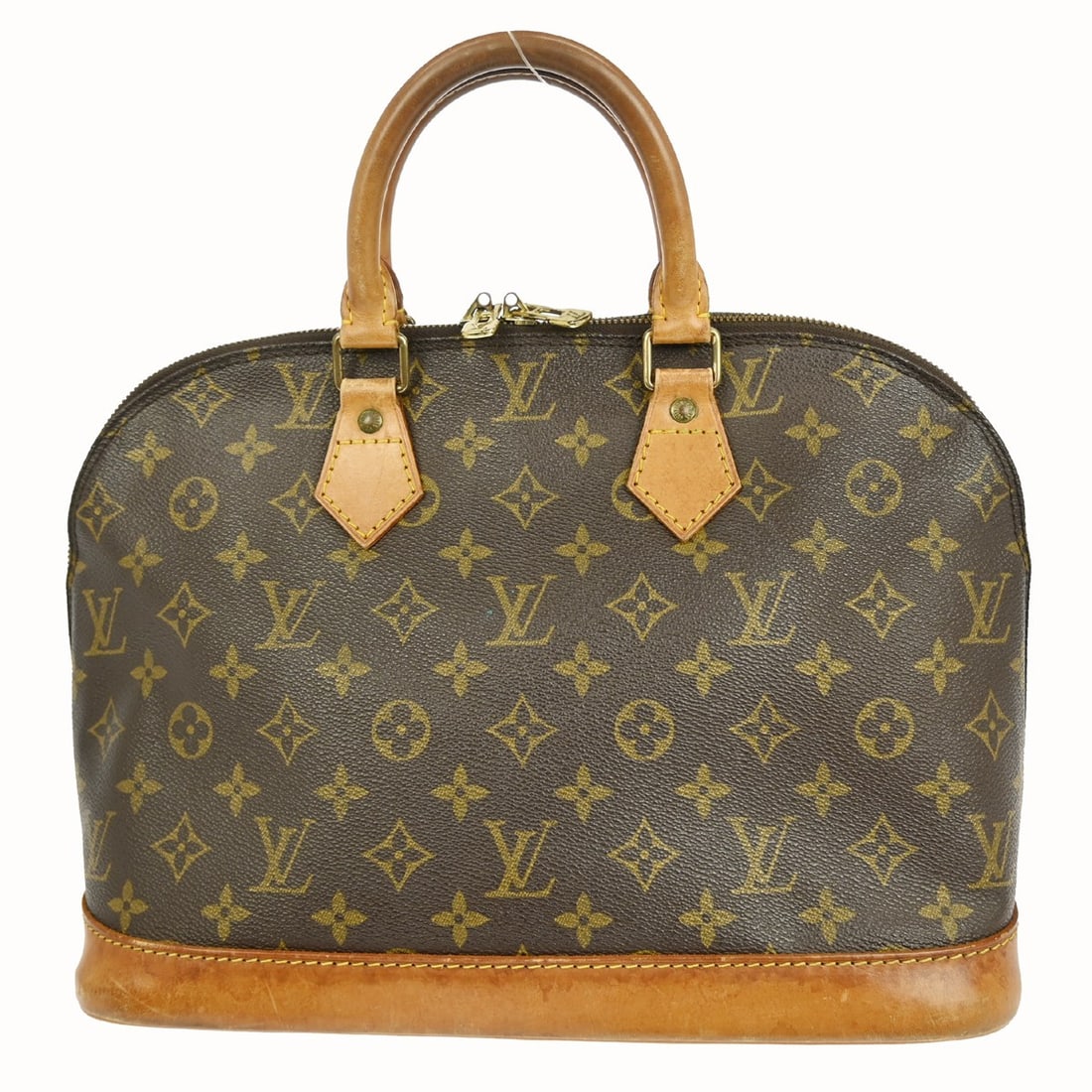 Louis Vuitton Alma Monogram Canvas Brown Medium Handbag M51130 VI0963: Louis Vuitton Alma Monogram Canvas Brown Medium Handbag M51130 VI0963 This Louis Vuitton Alma handbag features the iconic Monogram canvas exterior with beige double handles and a zip closure. The medi