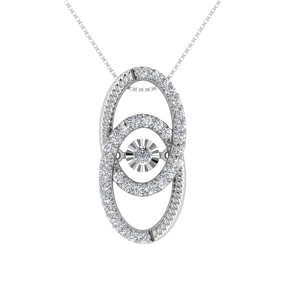 10K White Gold 1/4 Ct Ct.Tw. Diamond Interlinked Oval Shape Pendant: 10K White Gold 1/4 Ct Ct.Tw. Diamond Interlinked Oval Shape Pendant 10k White Gold Stone Color: G-h Stone Clarity: I1 Unless otherwise specified, pendants that include a chain are paired with our stan