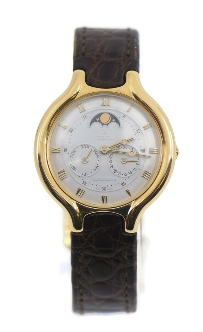 Ebel Beluga Calendar Moon Phase 18K Yellow Gold Watch with Box and Papers: Ebel Beluga Calendar Moon Phase 18K Yellow Gold Watch with Box and Papers Discover the elegance of the Ebel Beluga Calendar Moon Phase wristwatch, crafted in luxurious 18K yellow gold. This exquisite 