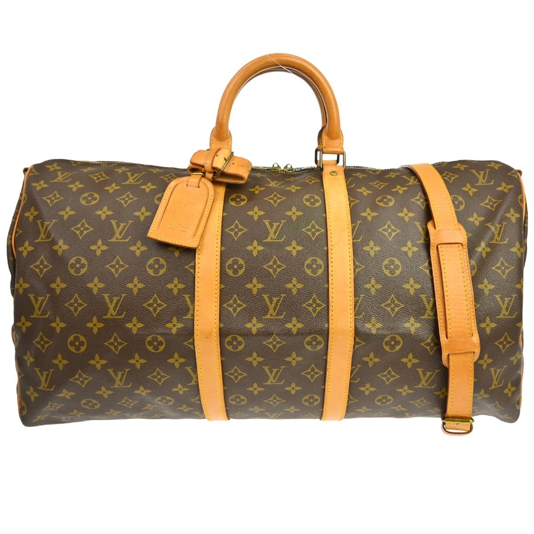 Louis Vuitton Keepall Bandouliere 55 Monogram Canvas Travel Duffle Bag: Louis Vuitton Keepall Bandouliere 55 Monogram Canvas Travel Duffle Bag The Louis Vuitton Keepall Bandouliere 55 is an extra-large duffle bag crafted from signature monogram canvas with double beige ha