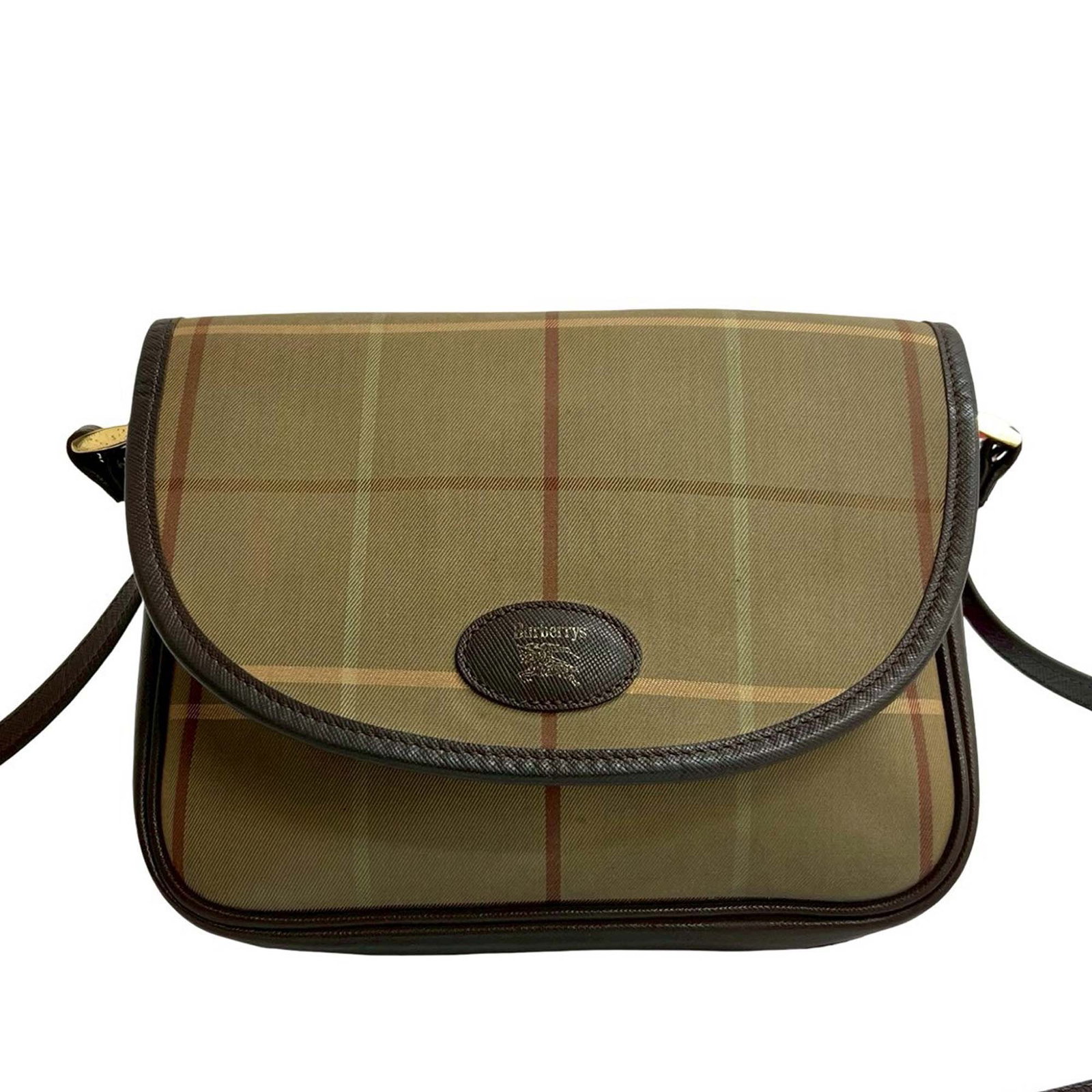 Burberry Vintage Check Pattern Canvas Crossbody Bag with Leather Trim: Burberry Vintage Check Pattern Canvas Crossbody Bag with Leather Trim This Burberry Vintage Check Canvas Crossbody bag features a classic canvas body with leather trim, a flat leather shoulder strap, 