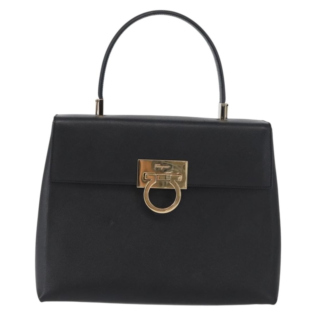 Gancini Black Leather Handbag by Salvatore Ferragamo Italy: Gancini Black Leather Handbag by Salvatore Ferragamo Italy This Salvatore Ferragamo Gancini handbag is crafted from black leather and designed for women. It features the iconic Gancini detailing and o