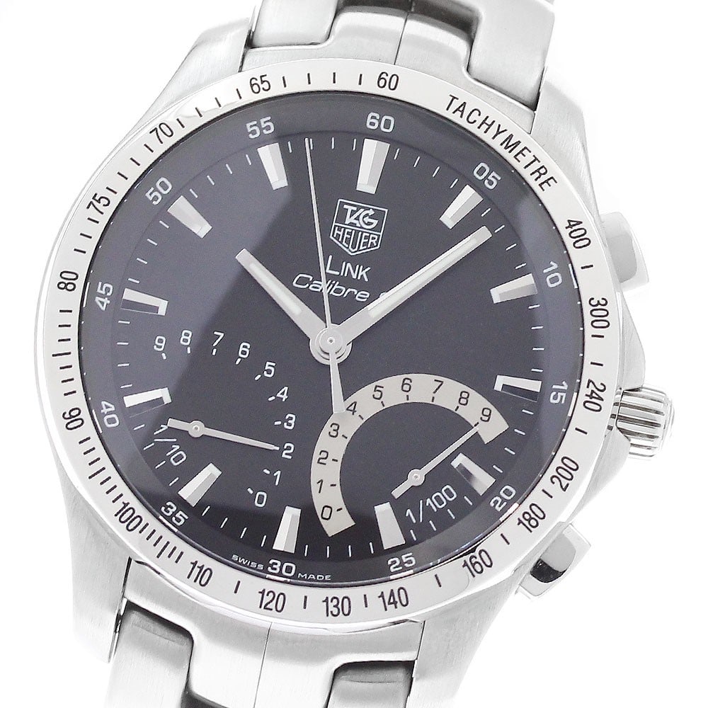 TAG Heuer Link Caliber S quartz chronograph men's wristwatch CJF7110: TAG Heuer Link Caliber S quartz chronograph men's wristwatch CJF7110 This TAG Heuer Link Caliber S CJF7110 is a men's chronograph wristwatch featuring a stainless steel case and bracelet with a black 