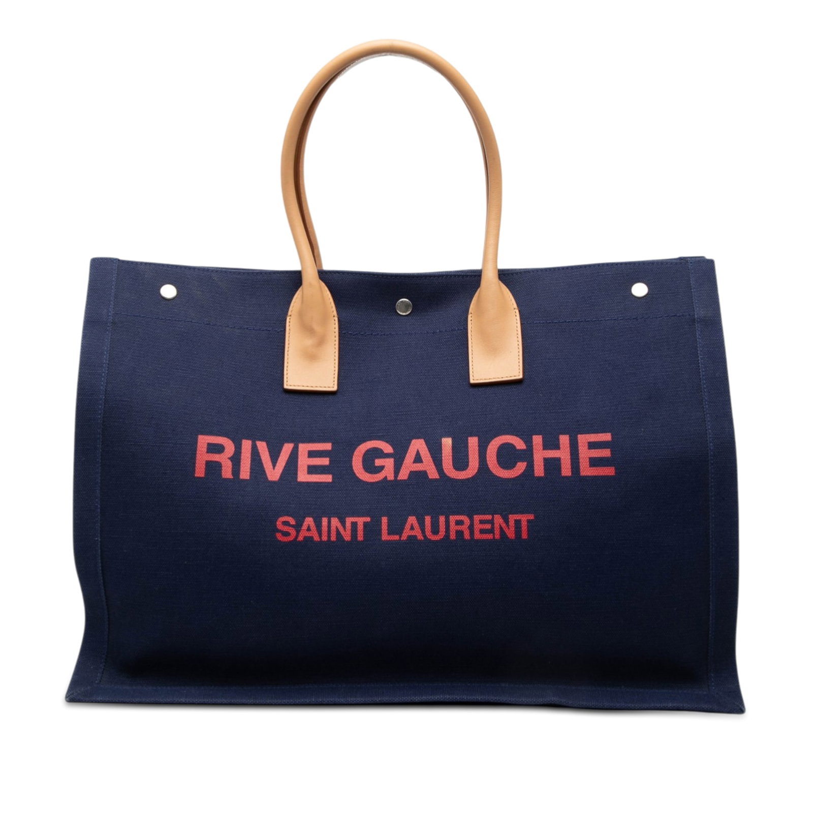 Saint Laurent Rive Gauche Large Blue Canvas Tote Bag with Leather Handles (1 of 7)