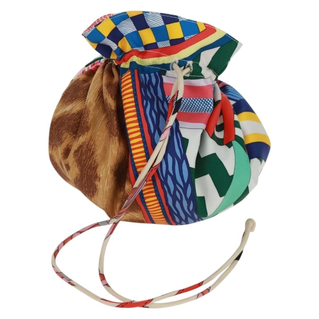 Hermes Silk Multicolor Petit Ash Pouch with Box: Hermes Silk Multicolor Petit Ash Pouch with Box This Hermes Petit Ash Pouch is crafted from luxurious silk and features a vibrant multicolor exterior. Designed for women, the pouch offers a compact an