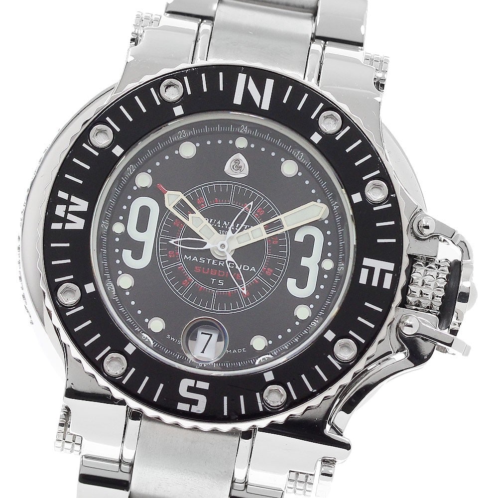 AQUANAUTIC Master Cuda automatic steel date wristwatch: AQUANAUTIC Master Cuda automatic steel date wristwatch This AQUANAUTIC Master Cuda Date men's wristwatch features a robust stainless steel case and bracelet with a black dial. The watch is powered by 