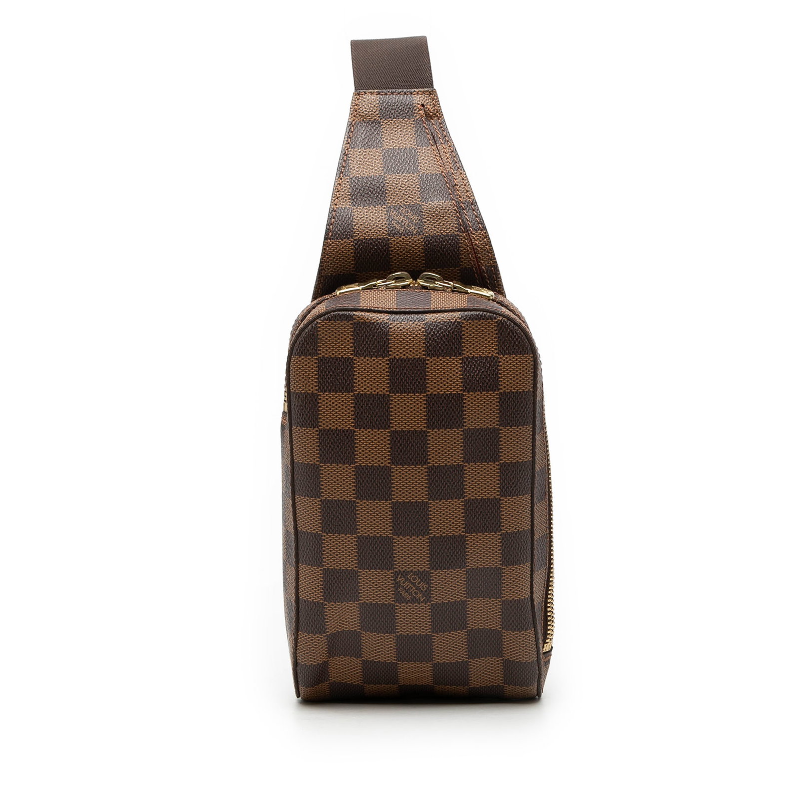 Geronimos Damier Ebene Canvas Crossbody Bag by Louis Vuitton: Geronimos Damier Ebene Canvas Crossbody Bag by Louis Vuitton This Louis Vuitton Damier Ebene Geronimos bag features a brown damier canvas body, an adjustable flat strap, a top zip closure, and an exte
