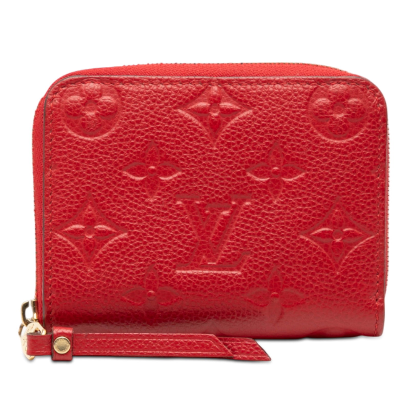Red Leather Zippy Coin Wallet by Louis Vuitton Monogram Empreinte: Red Leather Zippy Coin Wallet by Louis Vuitton Monogram Empreinte This Louis Vuitton Monogram Empreinte Zippy Coin Purse is crafted from monogram-embossed leather and features a zip-around closure wit