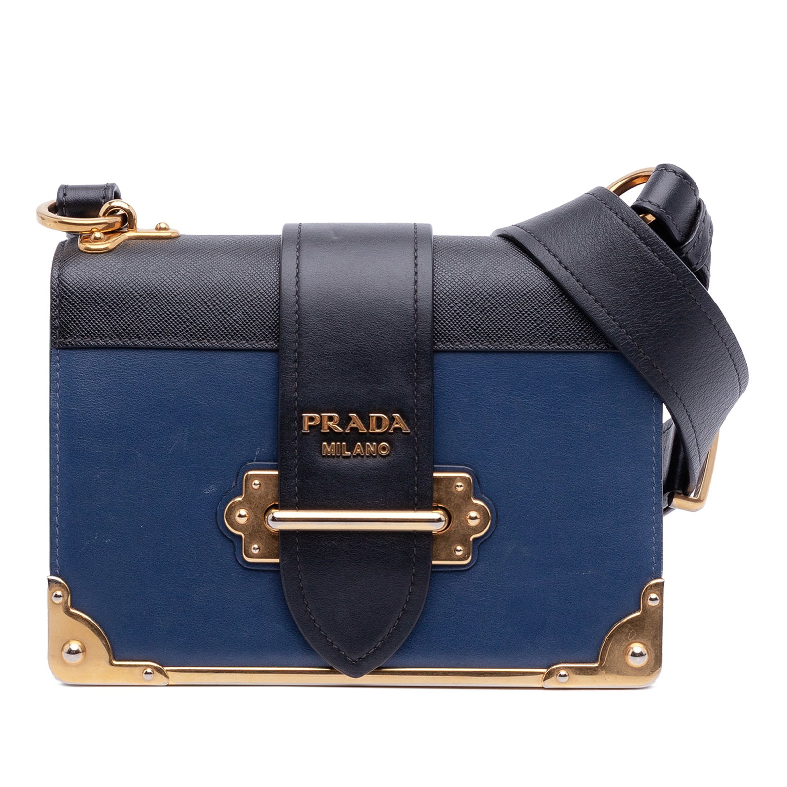 Prada Cahier Blue Calf Leather Crossbody With Saffiano Trim (1 of 10)