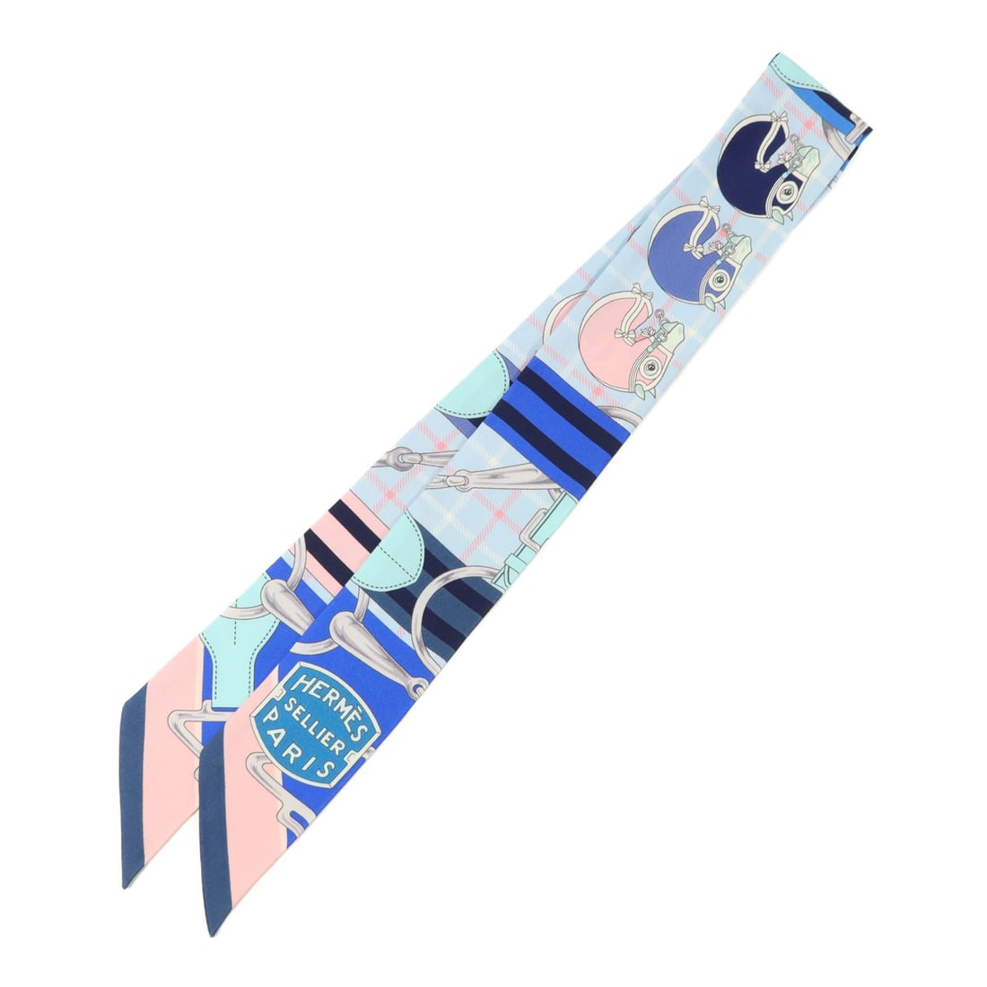 Hermes Silk Twilly in Blue and Pink: Hermes Silk Twilly in Blue and Pink This Hermes Twilly scarf is crafted from luxurious silk and features a vibrant blue and pink color palette. Designed for women, it offers a versatile accessory opti