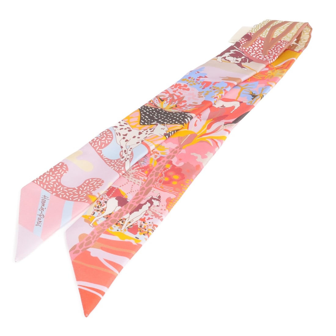Hermes Silk Twilly Womens Pink Multicolor Scarf: Hermes Silk Twilly Womens Pink Multicolor Scarf This Hermes Twilly scarf is crafted from luxurious silk in a vibrant multicolor design featuring pink as the primary shade. Designed for women, it showc