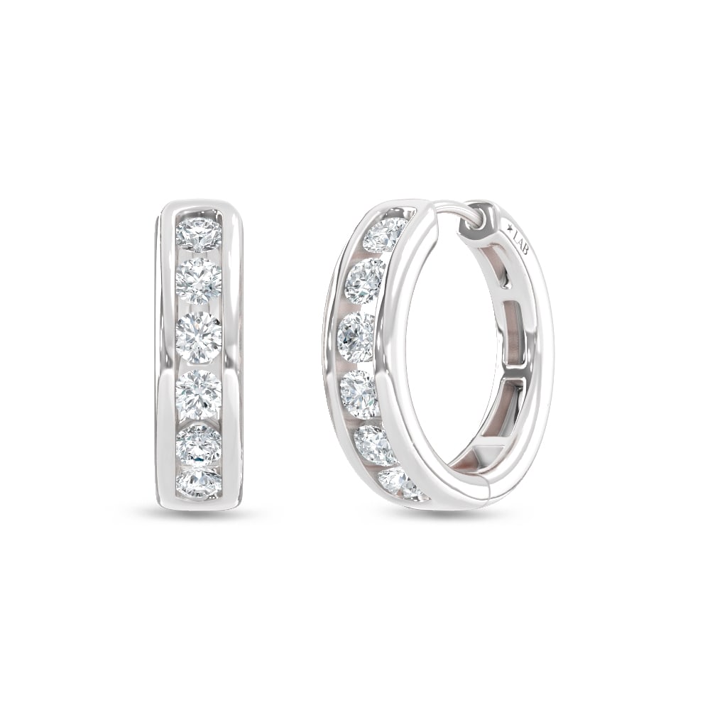 14K White Gold Lab Grown Diamond 1 Ct.Tw. Hoop Earrings: 14K White Gold Lab Grown Diamond 1 Ct.Tw. Hoop Earrings Elegant 14K white gold hoops featuring 1 Ct.Tw. lab-grown diamonds. 14k White Gold Stone Color: D-f Stone Clarity: Vs This item may take 2-5 wee