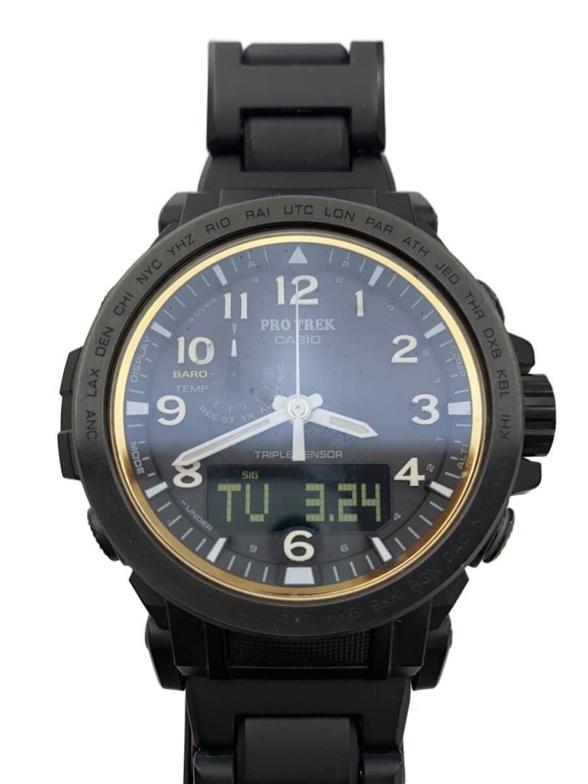 Casio Pro Trek Black Men's Wristwatch PRW-51FC: Casio Pro Trek Black Men's Wristwatch PRW-51FC This CASIO PROTREK PRW-51FC men's wristwatch features a black case and band, designed for durability and long-term use. The watch is in slightly used con