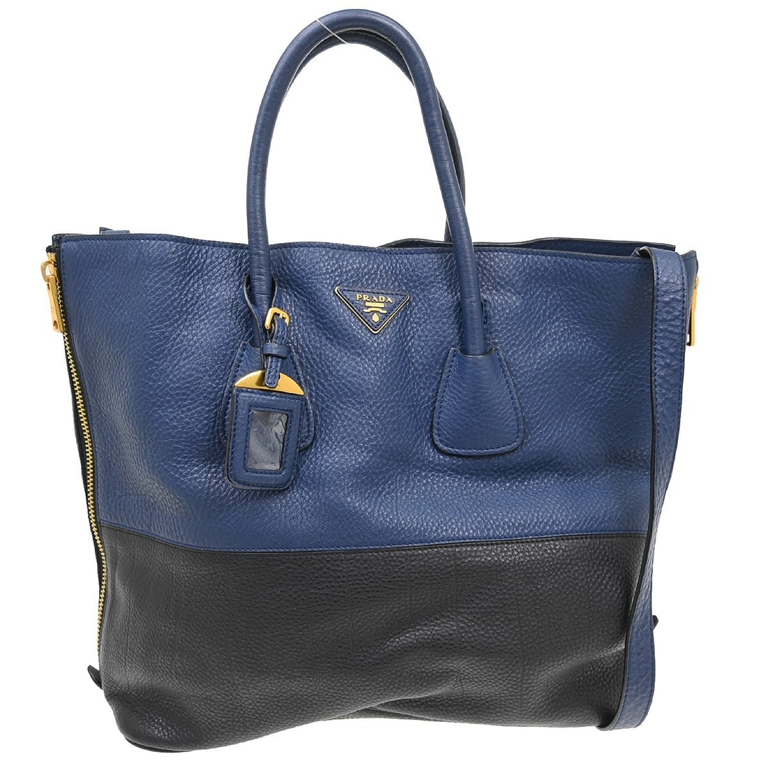 Prada Blue Leather Tote Handbag 2way 13 in Medium: Prada Blue Leather Tote Handbag 2way 13 in Medium This Prada blue leather tote handbag features a versatile 2-way design, allowing it to be carried as both a tote and a shoulder bag. Crafted from high
