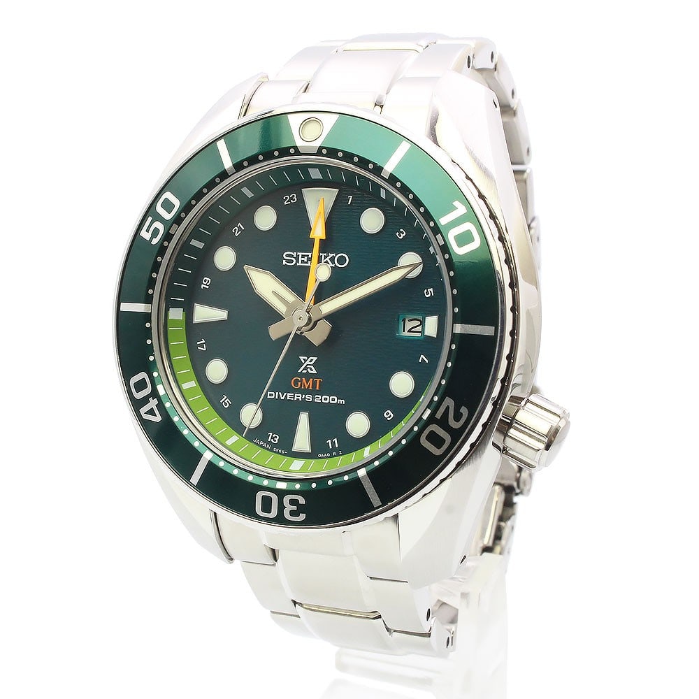 Seiko Prospex Solar GMT Diver Watch SBPK001 Stainless Steel: Seiko Prospex Solar GMT Diver Watch SBPK001 Stainless Steel This Seiko Prospex Diver's Scuba GMT wristwatch (model SBPK001 / 5K65-0AA0) features a robust stainless steel construction with a silver cas