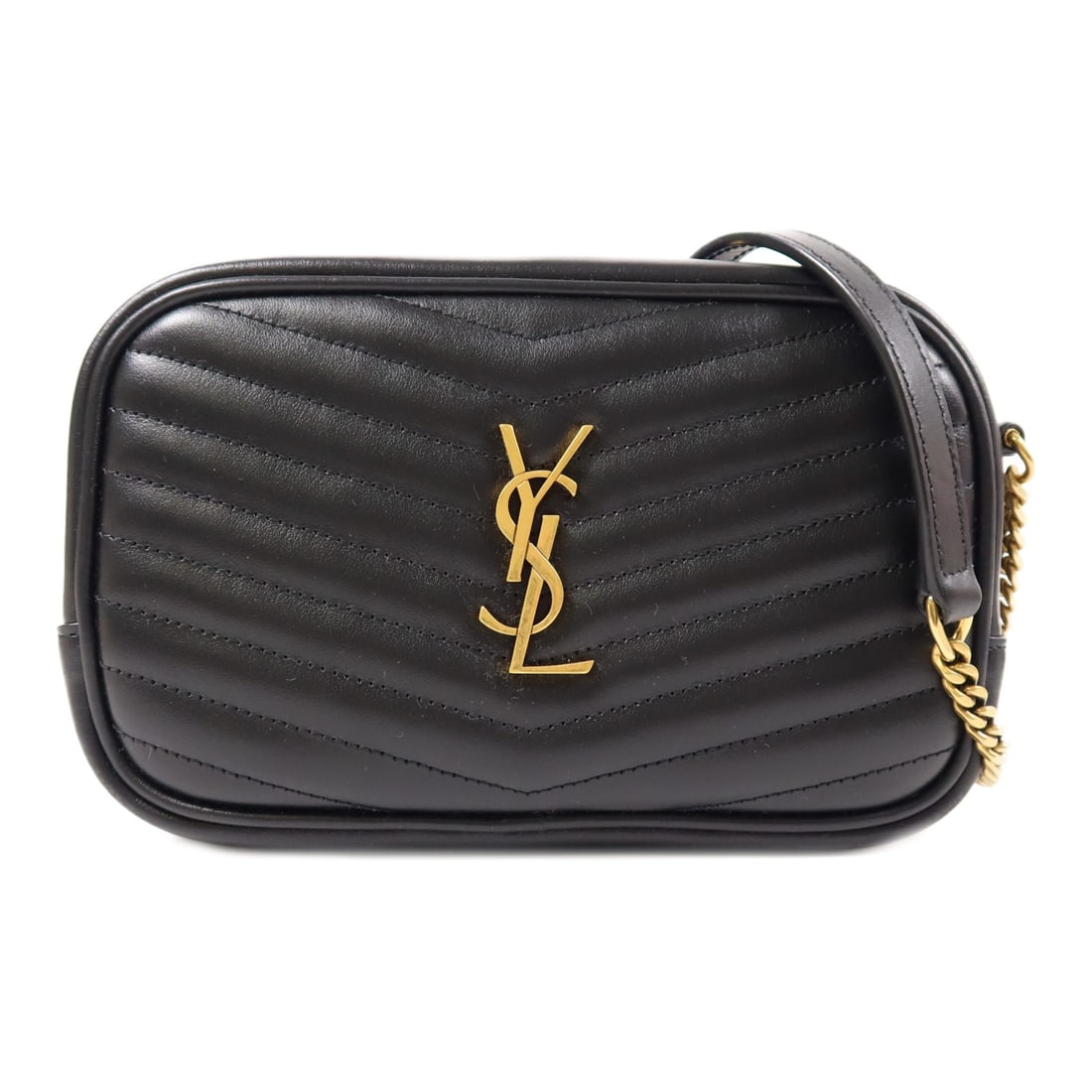 SAINT LAURENT Mini Lou Shoulder Bag Black Calfskin Leather GHW: SAINT LAURENT Mini Lou Shoulder Bag Black Calfskin Leather GHW This elegant Mini Lou Shoulder Bag from SAINT LAURENT is crafted from premium calfskin leather in a classic black finish. Designed for st