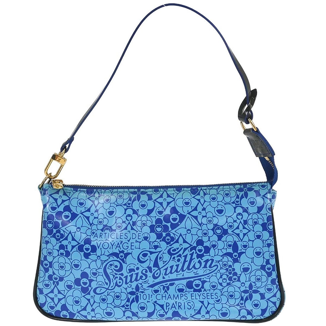 Louis Vuitton Cosmic Blossom Blue Pochette Accessoires Small Patent Leather Bag: Louis Vuitton Cosmic Blossom Blue Pochette Accessoires Small Patent Leather Bag This Louis Vuitton Cosmic Blossom Pochette Accessoires handbag features a striking blue monogram pattern on PVC patent l