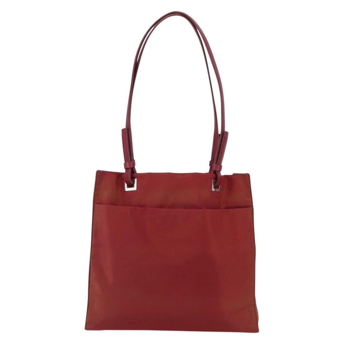 Prada Red Nylon Vintage Tote Bag 30cm x 28cm x 9cm Italy: Prada Red Nylon Vintage Tote Bag 30cm x 28cm x 9cm Italy This Prada vintage tote is crafted from red nylon and designed for women. The bag shows signs of deformation, rubbing, stains, discoloration on