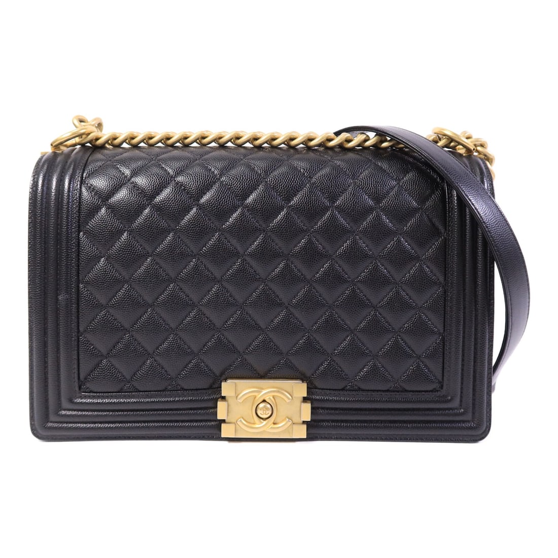 CHANEL Boy 28 Black Calfskin Chain Shoulder Bag GHW: CHANEL Boy 28 Black Calfskin Chain Shoulder Bag GHW This Chanel Boy shoulder bag features a classic black calfskin leather exterior with gold hardware. Designed for versatile use, it can be carried as