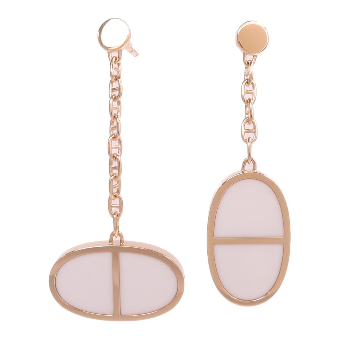 Hermes Verso pierced earrings 18K rose gold white ceramic: Hermes Verso pierced earrings 18K rose gold white ceramic These HERMES Chaine d'ancre Verso earrings feature an elegant combination of 18K pink gold and white ceramic. Designed for pierced ears, they 