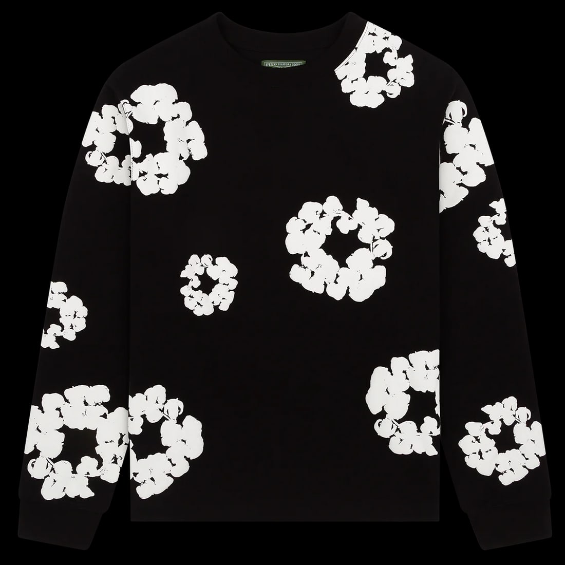 Denim Tears Cotton Wreath Black Long Sleeve Tee XL: Denim Tears Cotton Wreath Black Long Sleeve Tee XL This Denim Tears The Cotton Wreath long sleeve black tee is presented in un-used and unworn condition. Featuring the iconic Cotton Wreath design, thi