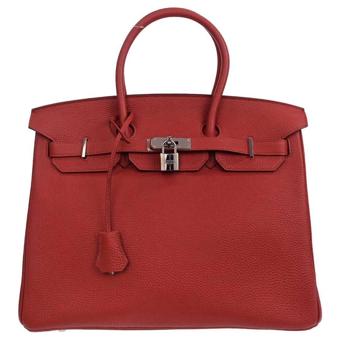 Red Togo Leather Birkin 35 Bag with Palladium Accents by Hermes: Red Togo Leather Birkin 35 Bag with Palladium Accents by Hermes This Hermes Birkin handbag features luxurious red Togo leather complemented by palladium hardware. Designed for women, it offers a spaci