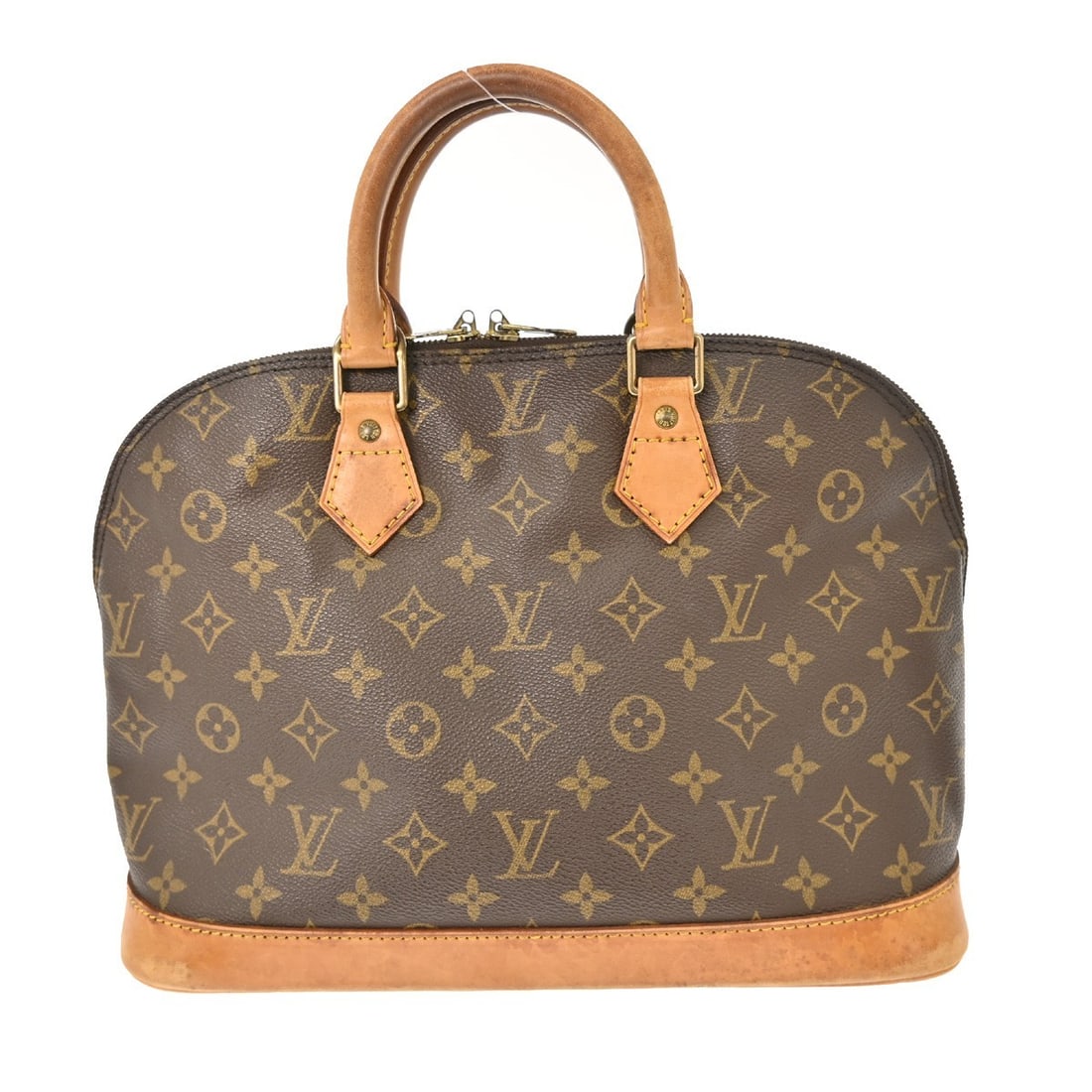 Louis Vuitton Alma Monogram Canvas Medium Brown Handbag M51130: Louis Vuitton Alma Monogram Canvas Medium Brown Handbag M51130 This Louis Vuitton Alma handbag features the signature Monogram canvas with beige double handles and a zip closure. Designed in a medium 