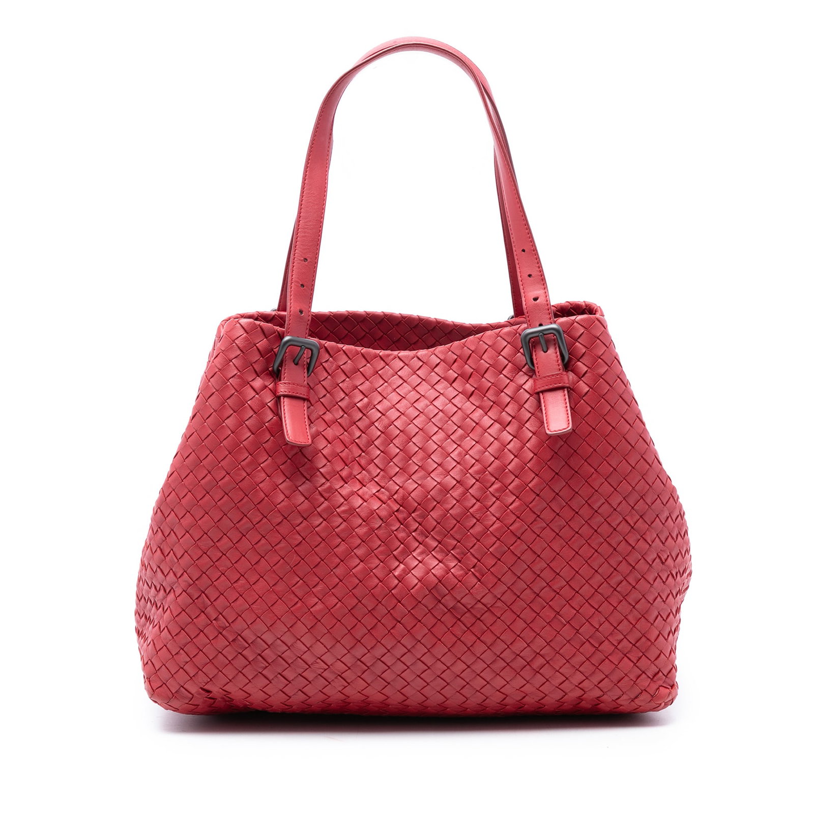 Bottega Veneta Cesta Tote Large Red Woven Nappa Leather Handbag: Bottega Veneta Cesta Tote Large Red Woven Nappa Leather Handbag This Bottega Veneta Large Nappa Intrecciato Cesta Tote features a woven nappa leather body in red, adjustable flat leather straps, an op