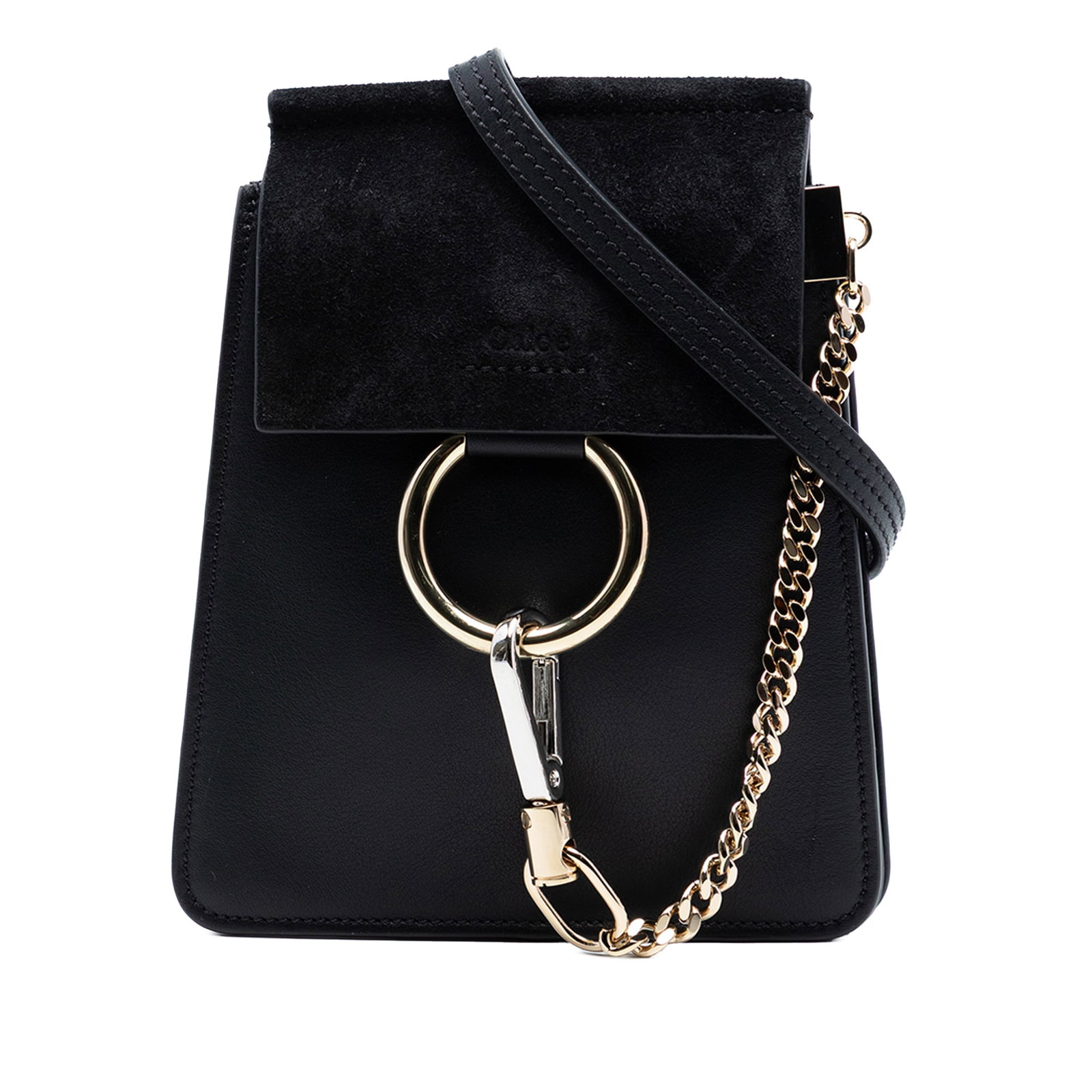 Chloe Faye Mini Leather and Suede Bracelet Handbag with Metal Handle: Chloe Faye Mini Leather and Suede Bracelet Handbag with Metal Handle This Chloe Mini Calfskin and Suede Faye Bracelet Bag features a sophisticated design with a leather body, metal handle, detachable 