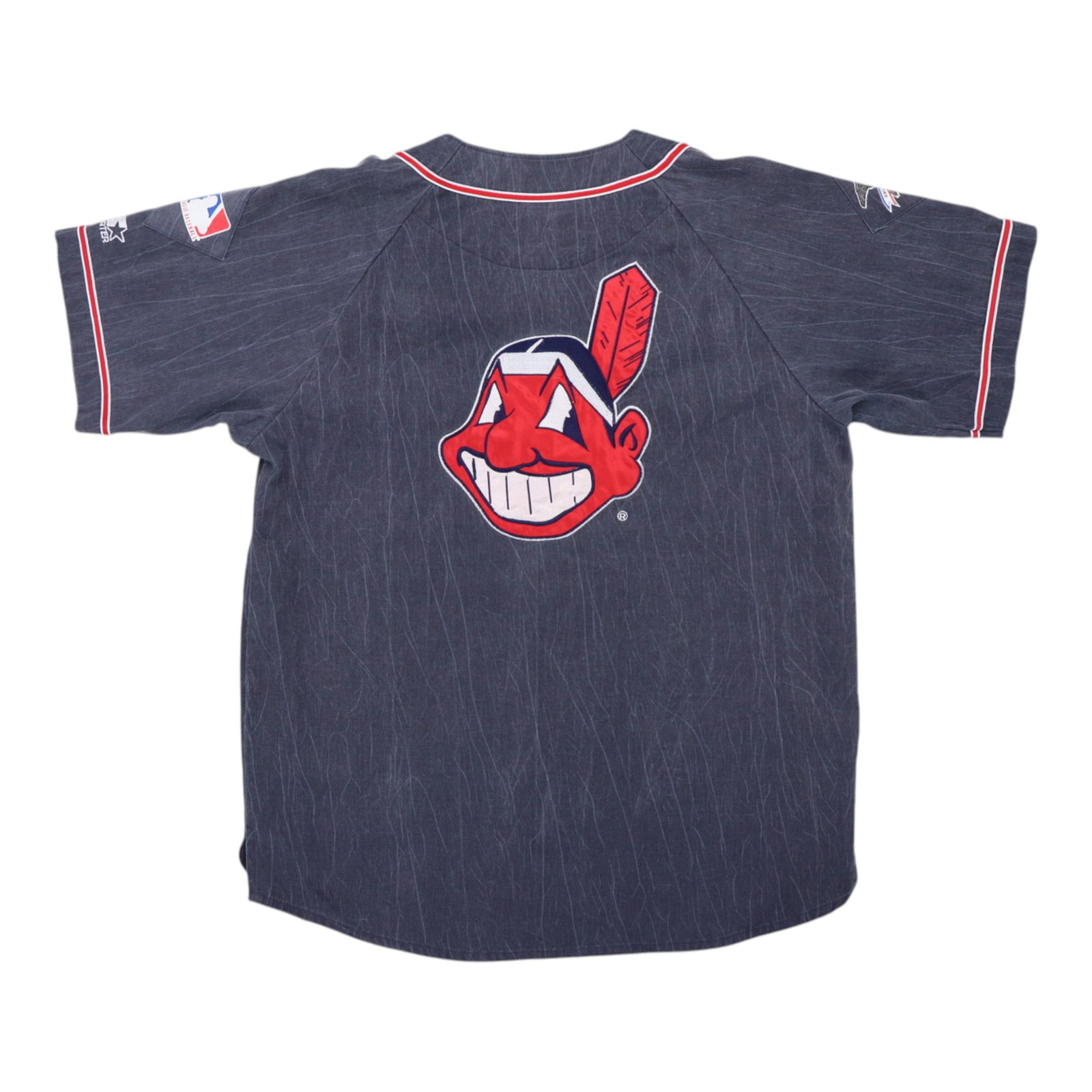 Vintage 1990s Cleveland Indians Gray Nylon Starter Baseball Jersey (1 of 5)