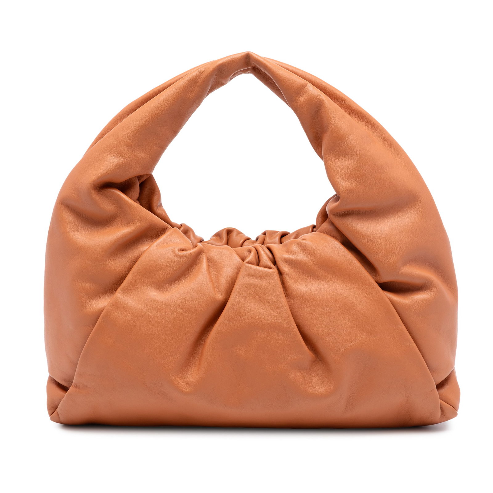 Bottega Veneta The Shoulder Pouch Brown Lambskin Leather Bag: Bottega Veneta The Shoulder Pouch Brown Lambskin Leather Bag This Bottega Veneta Shoulder Pouch is crafted from brown leather and features a leather handle with a top magnetic frame closure. Made in I