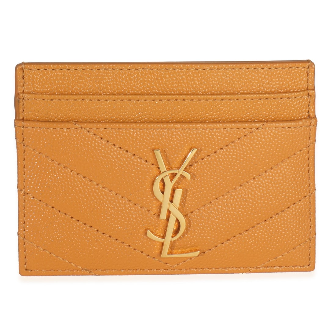 Saint Laurent Cassandre Yellow Leather Card Holder Wallet: Saint Laurent Cassandre Yellow Leather Card Holder Wallet This Saint Laurent Cassandre card case features a Senape yellow grain de poudre leather exterior and a gold-tone hardware accent. The open top