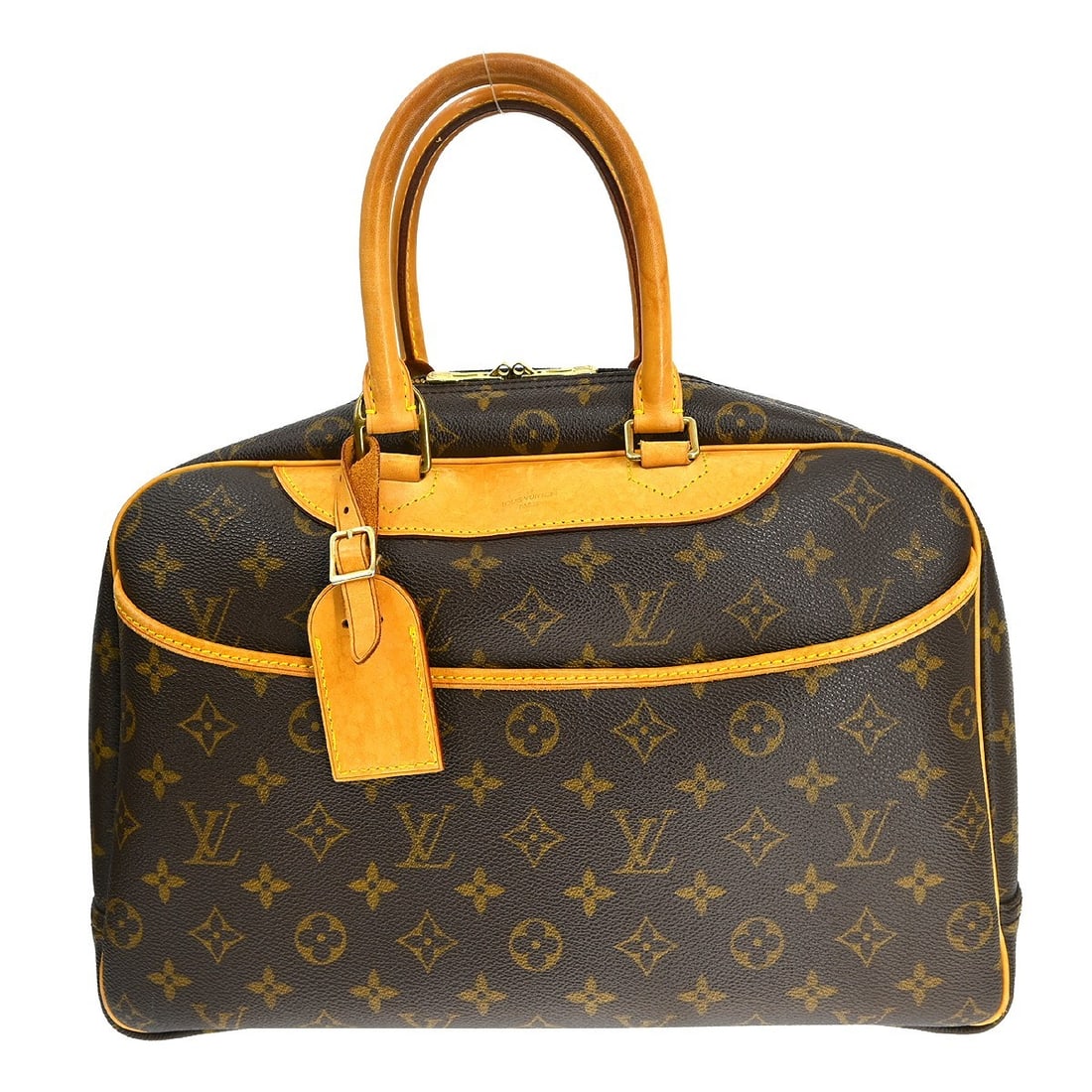 Louis Vuitton Deauville Monogram Canvas Vanity Bowling Bag Brown: Louis Vuitton Deauville Monogram Canvas Vanity Bowling Bag Brown This Louis Vuitton Deauville Bowling Business handbag features the signature Monogram canvas leather exterior with beige double handles