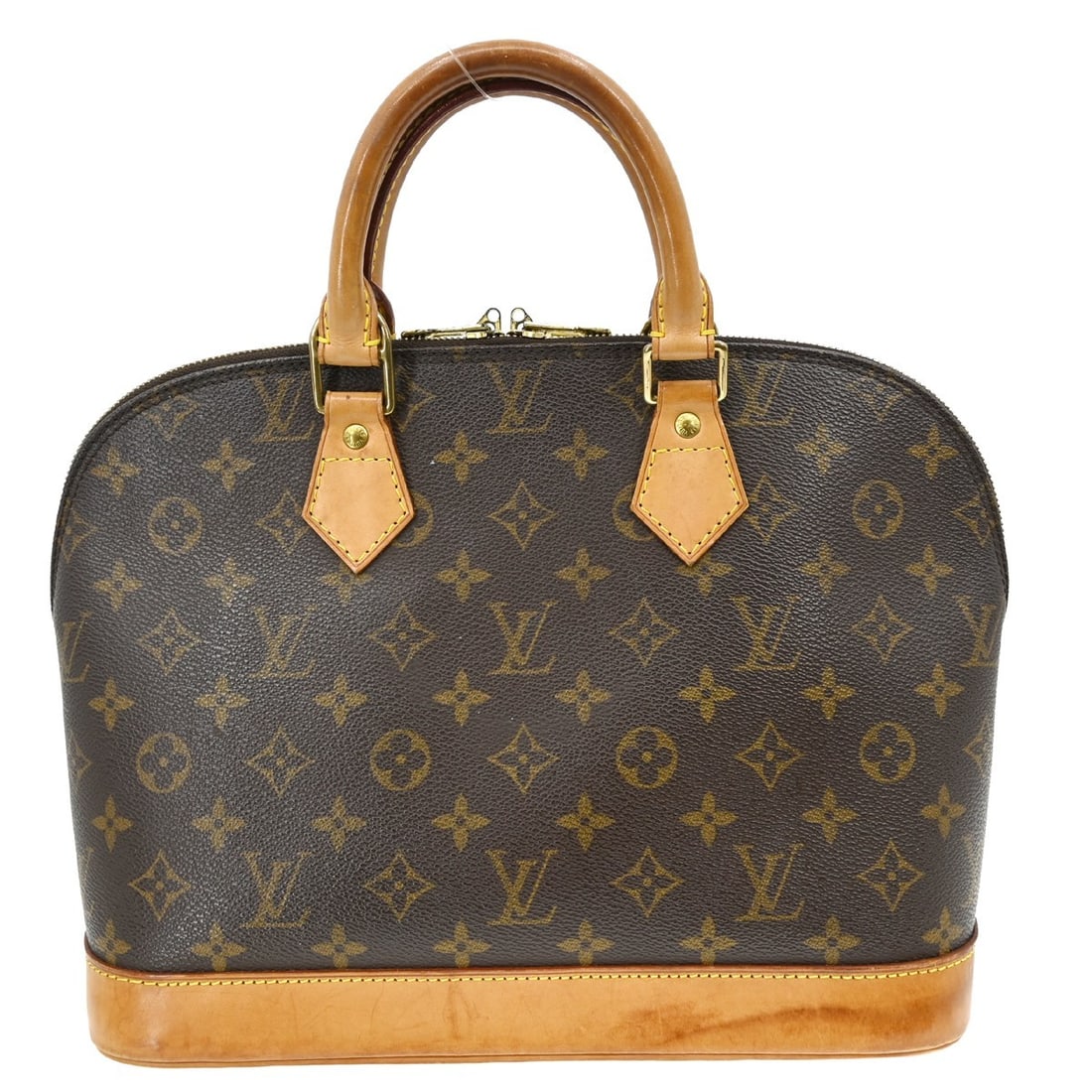 Louis Vuitton Alma Monogram Canvas Medium Brown Handbag M51130: Louis Vuitton Alma Monogram Canvas Medium Brown Handbag M51130 This Louis Vuitton Alma handbag features the iconic Monogram canvas and is designed in a medium size with double beige handles. The bag h