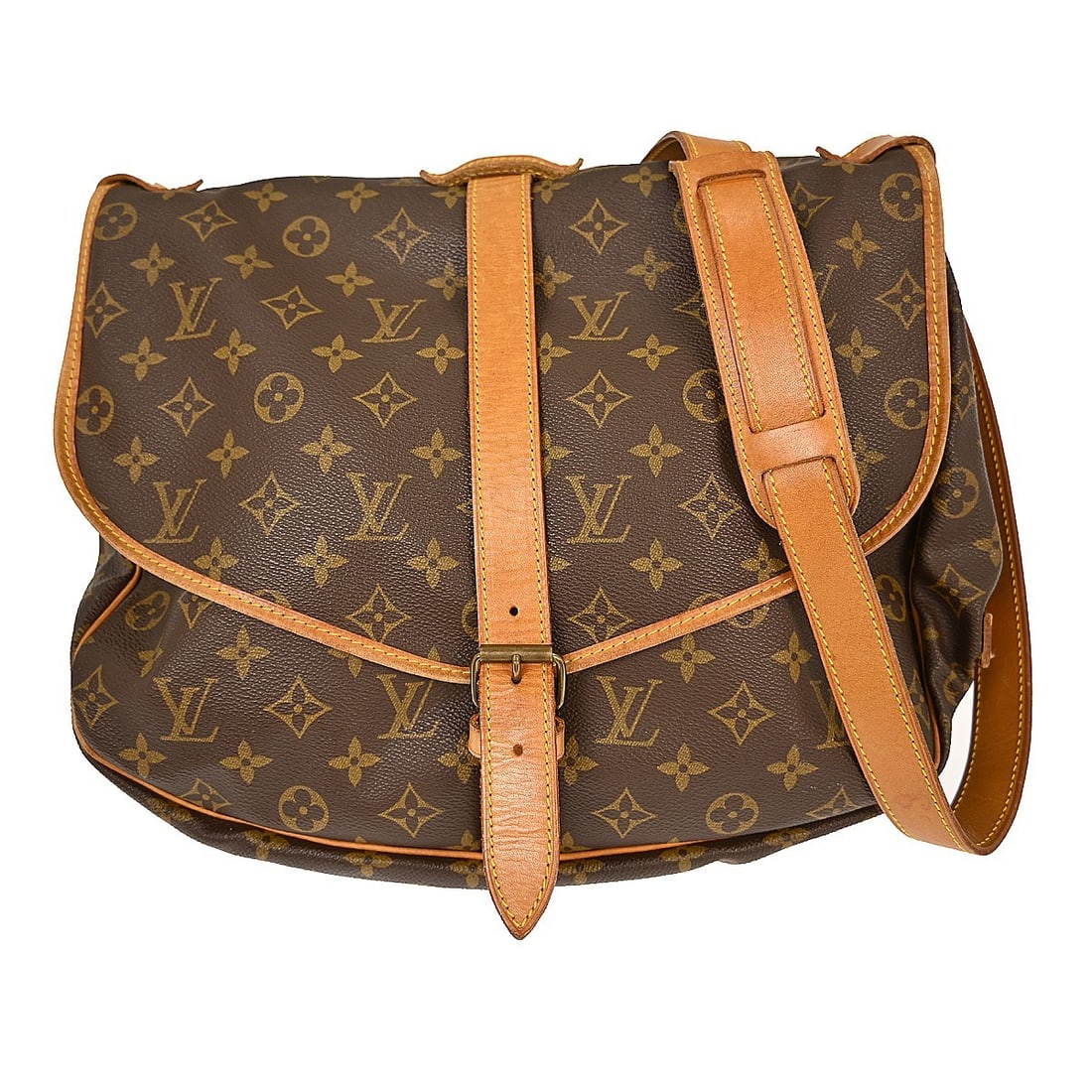 Louis Vuitton Saumur 35 Monogram Canvas Crossbody Shoulder Bag: Louis Vuitton Saumur 35 Monogram Canvas Crossbody Shoulder Bag This is a vintage Louis Vuitton Saumur 35 shoulder bag, crafted from brown monogram canvas leather with leather crossbody straps. The bag